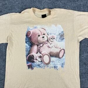 Platinum T's T-Shirt Mens Large‎ Beige Teddy Bear Kittens Graphic Vintage Casual